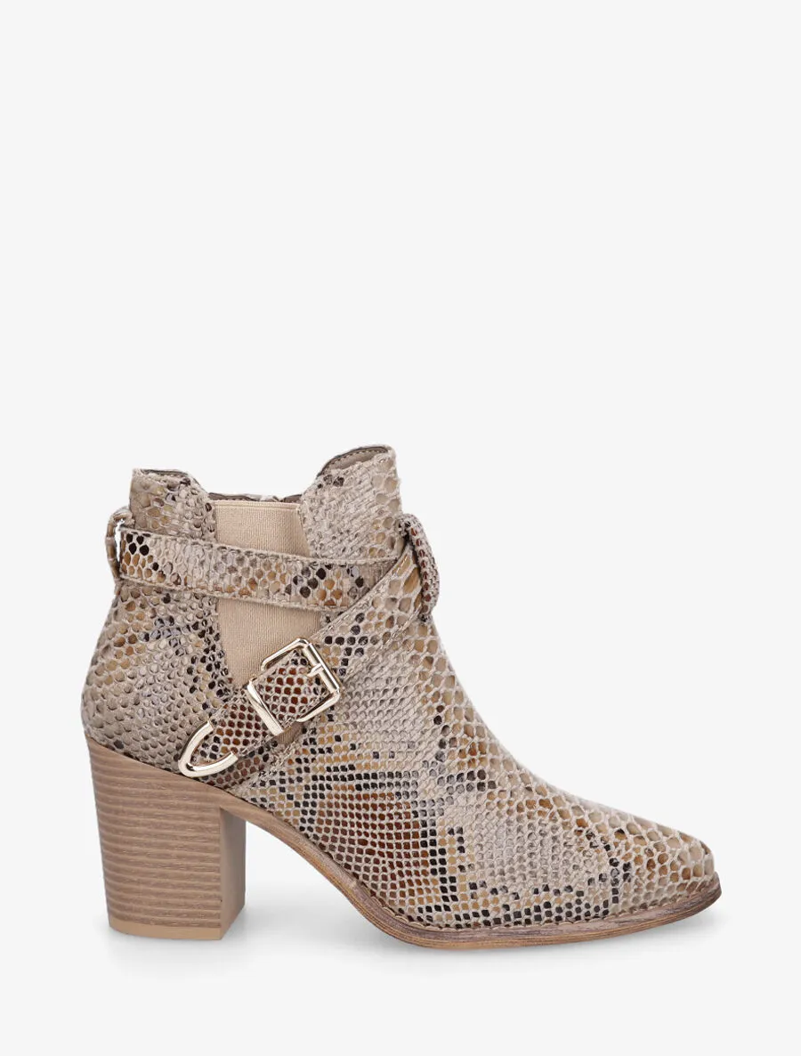 Bottines python à boucle - Beige