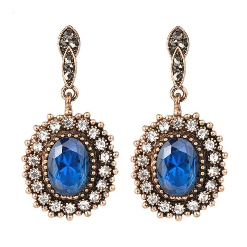 Boucle D'Oreille Vintage Ovale Bleue