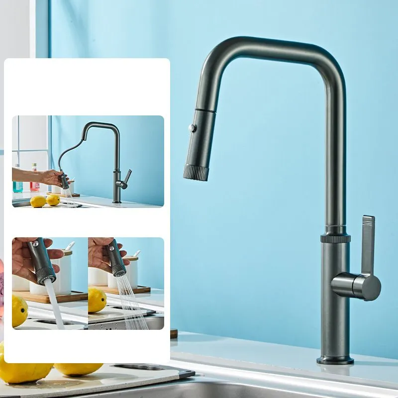 Mitigeur de cuisine extractible en aluminium H42,96cm