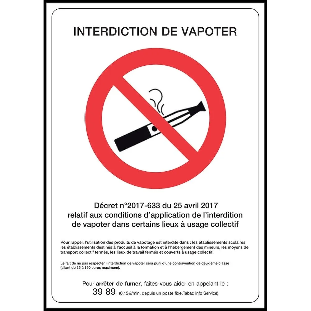Panneaux interdiction de vapoter 15x21cm adhésifs double face (à coller) et