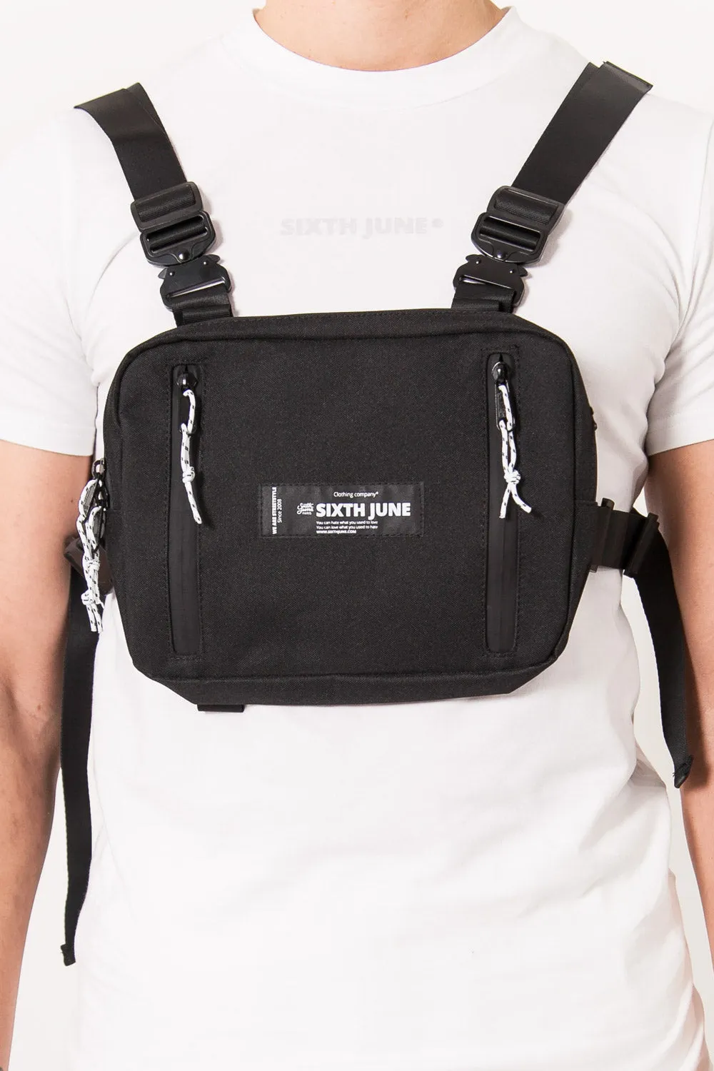 Petit sac poitrine boucle zip logo noir