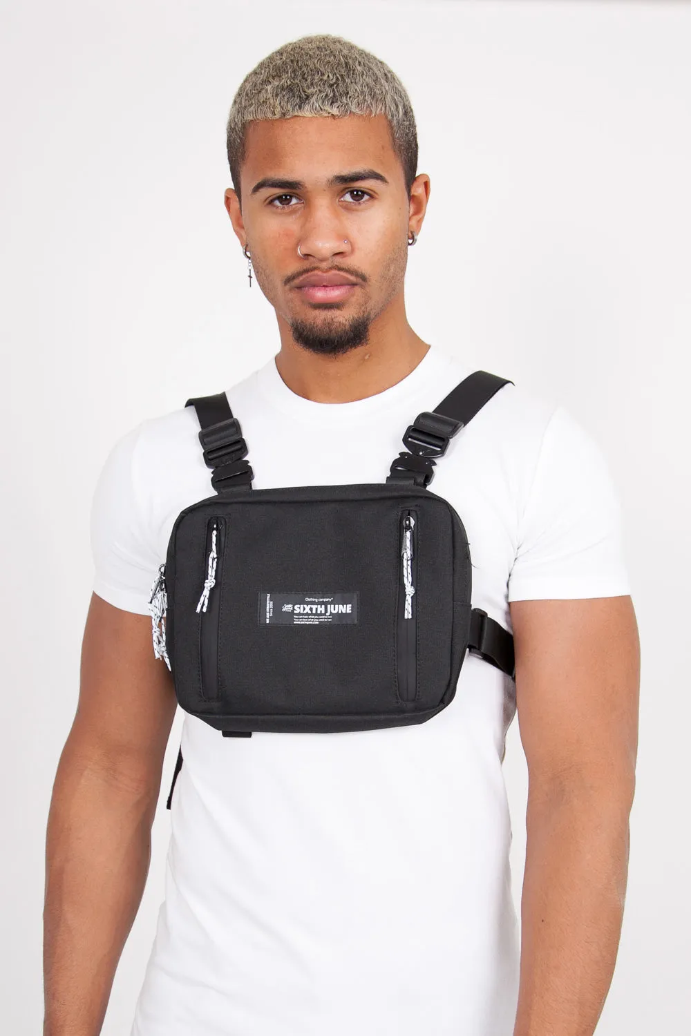 Petit sac poitrine boucle zip logo noir