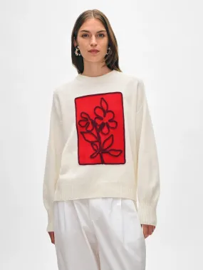White + Warren - Cashmere Floral Applique Crewneck